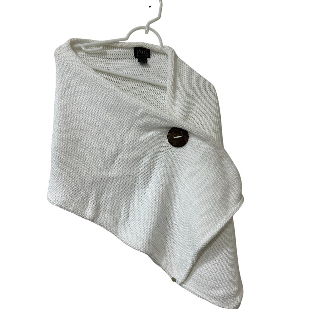 Pure Handknit Womens One Size 100% Cotton Knit Wrap Shawl Wooden Button Minimal